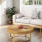 Modern Wood Round Coffee Table with Metal Legs – product view