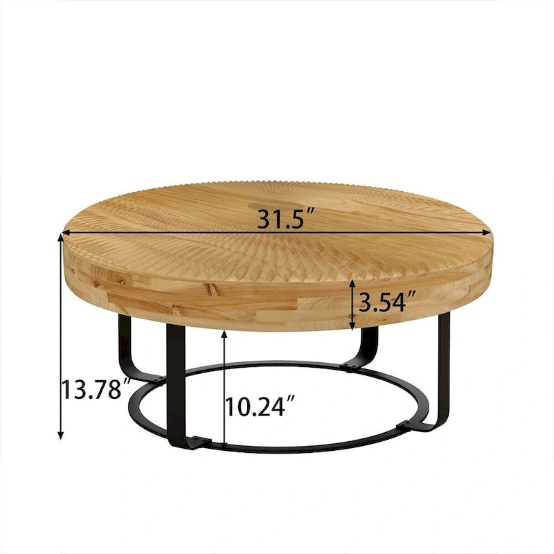 Modern Wood Round Coffee Table with Metal Legs – product view