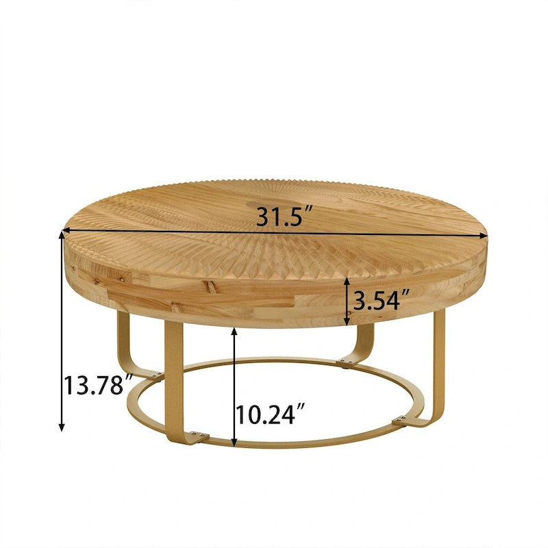 Modern Wood Round Coffee Table with Metal Legs – product view