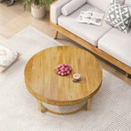 Modern Wood Round Coffee Table with Metal Legs – product view