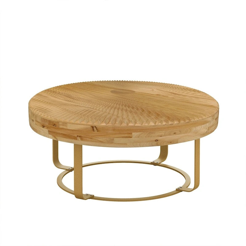 Modern Wood Round Coffee Table with Metal Legs – product view