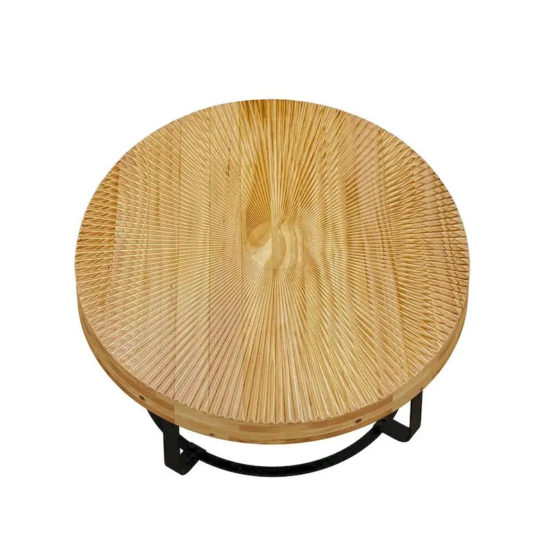Modern Wood Round Coffee Table with Metal Legs – product view