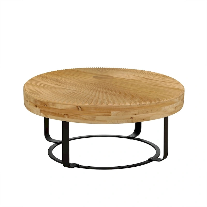 Modern Wood Round Coffee Table with Metal Legs – product view