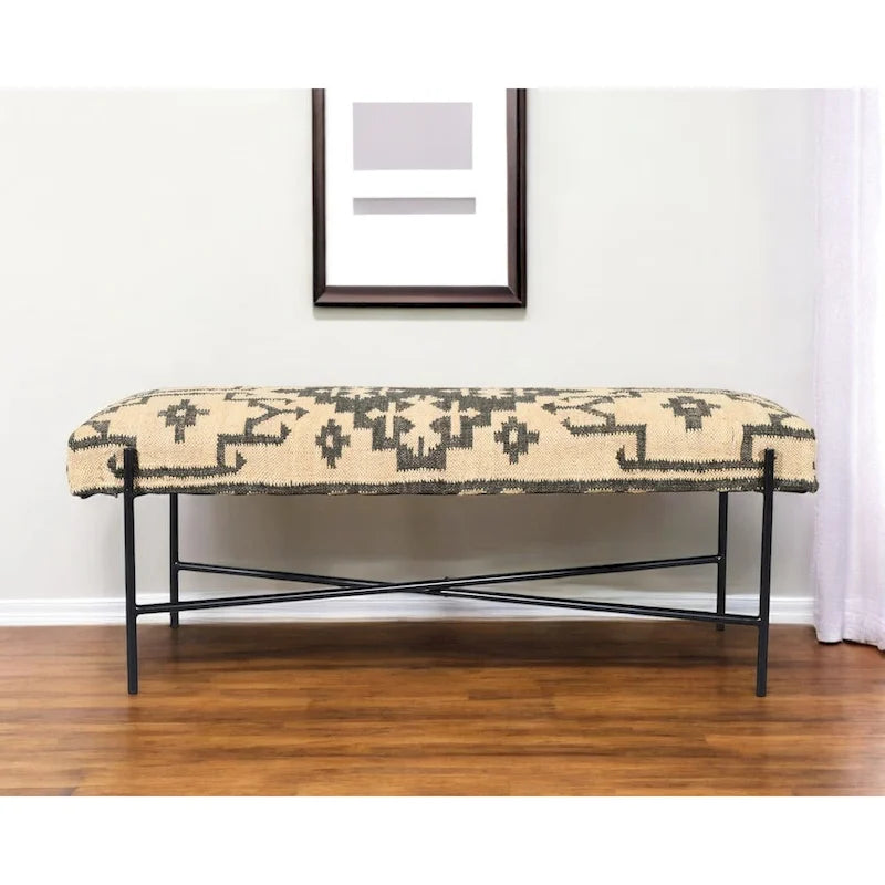 Cream and Black Cotton-Blend Upholstered Bench, 121.9 × 45.7 × 40.6 cm – product view