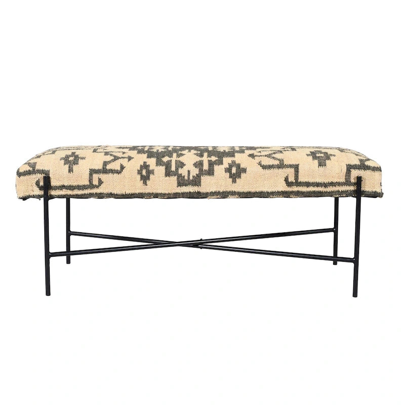 Cream and Black Cotton-Blend Upholstered Bench, 121.9 × 45.7 × 40.6 cm – product view