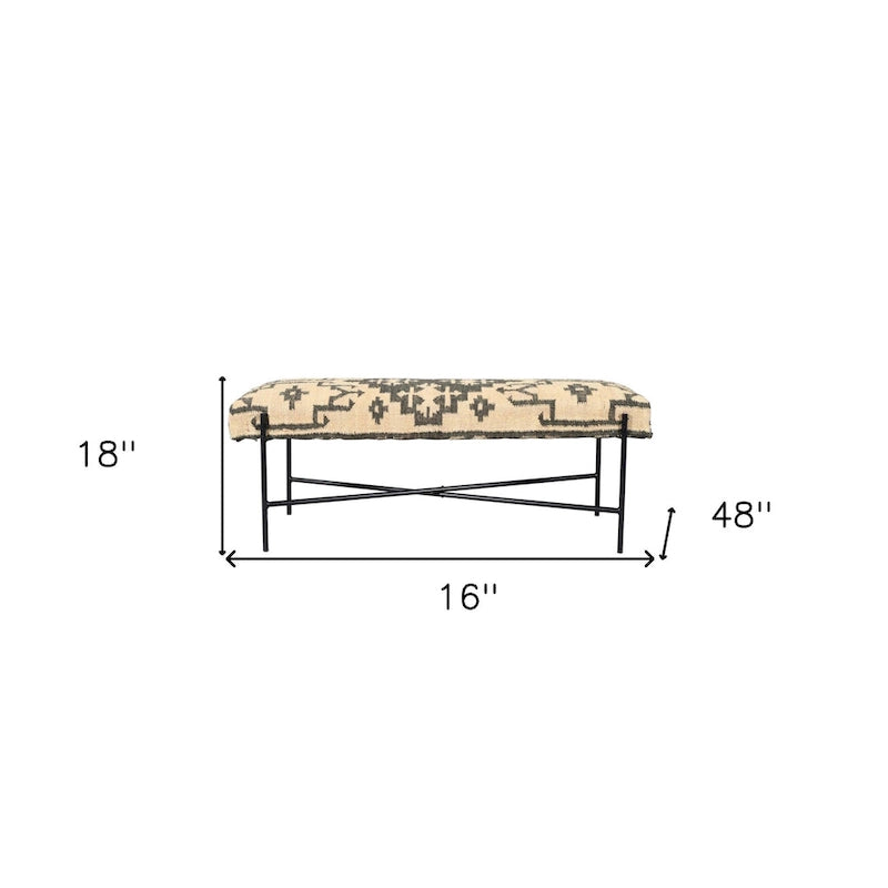 Cream and Black Cotton-Blend Upholstered Bench, 121.9 × 45.7 × 40.6 cm – product view