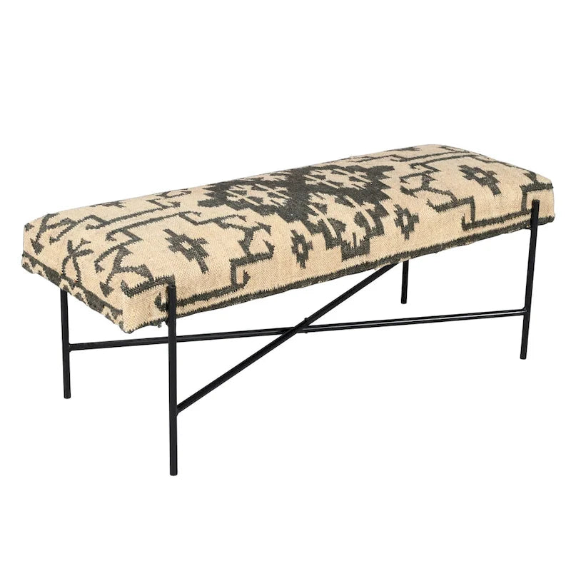 Cream and Black Cotton-Blend Upholstered Bench, 121.9 × 45.7 × 40.6 cm – product view