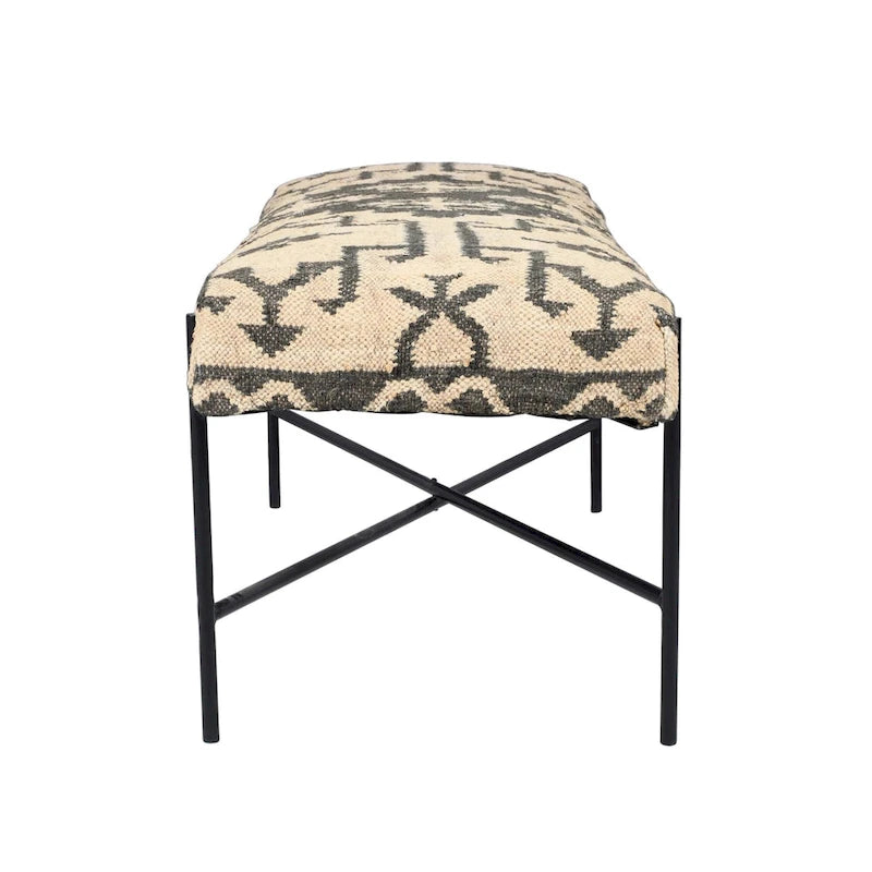 Cream and Black Cotton-Blend Upholstered Bench, 121.9 × 45.7 × 40.6 cm – product view
