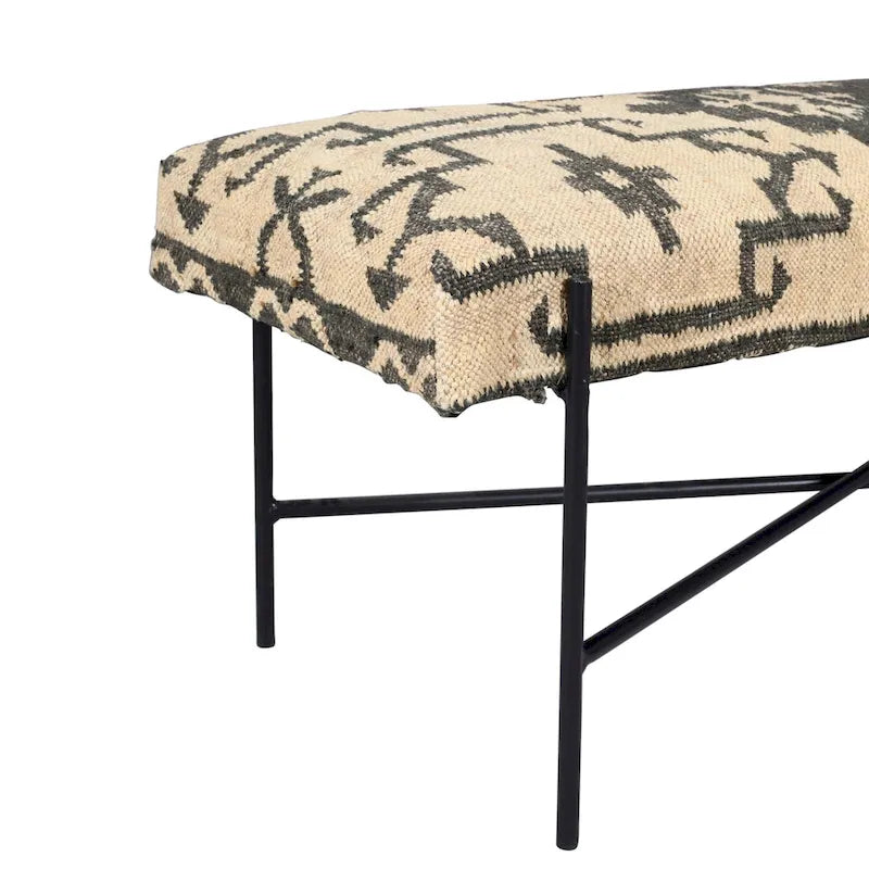 Cream and Black Cotton-Blend Upholstered Bench, 121.9 × 45.7 × 40.6 cm – product view