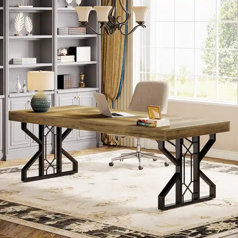 Bureau de direction rustique marron, 160 cm de large
