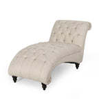 Beige Button-Tufted Fabric Chaise Lounger, 162.6 cm Long – product view
