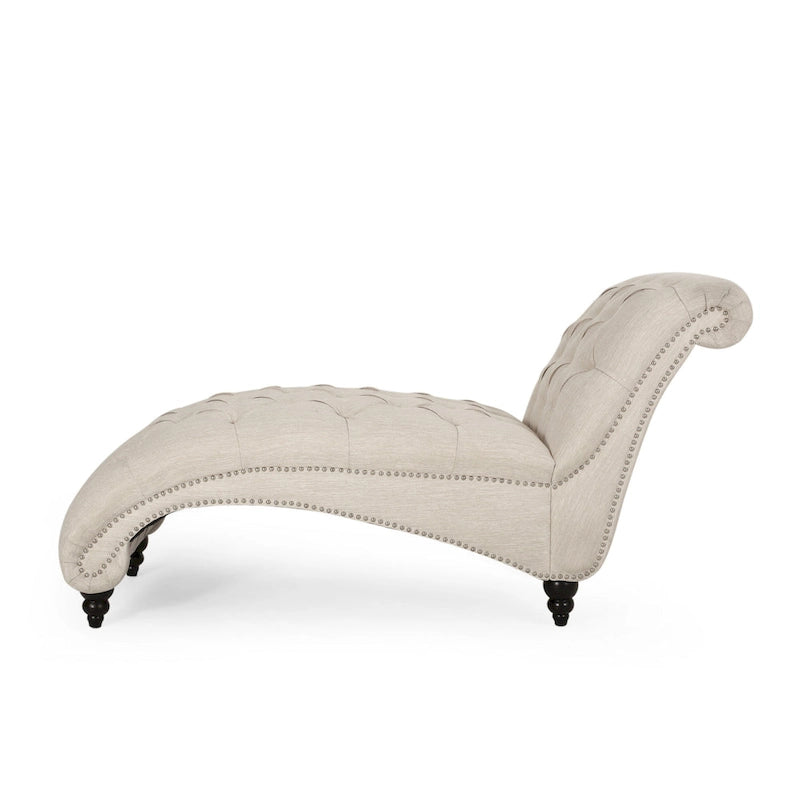 Beige Button-Tufted Fabric Chaise Lounger, 162.6 cm Long – product view