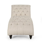 Beige Button-Tufted Fabric Chaise Lounger, 162.6 cm Long – product view