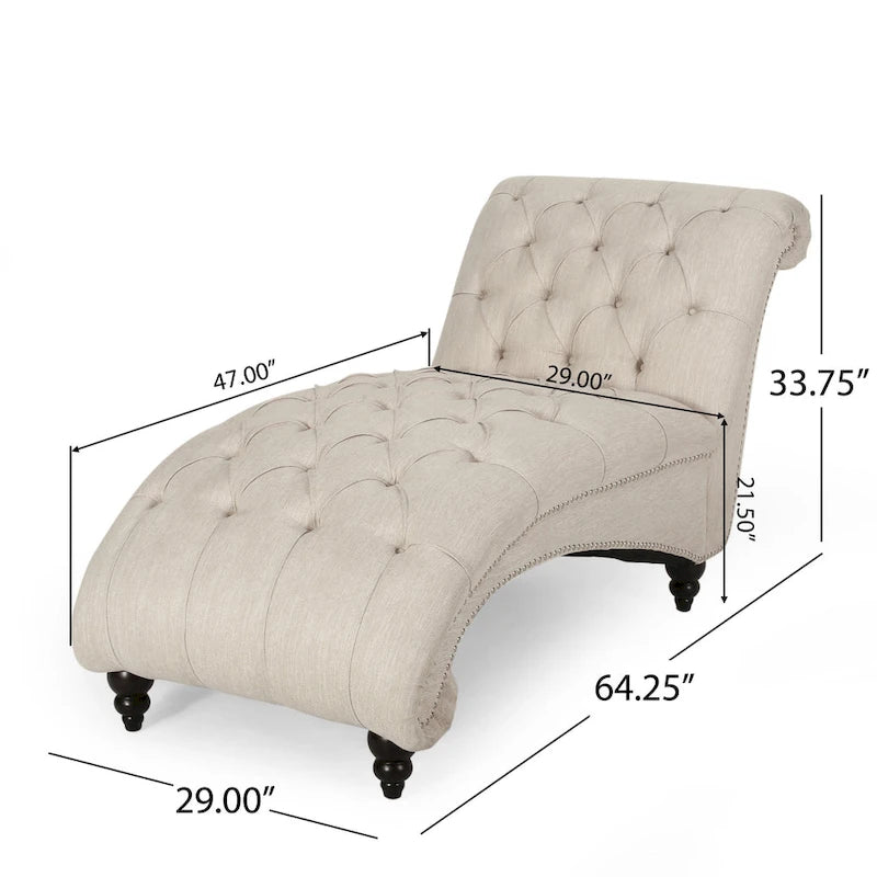 Beige Button-Tufted Fabric Chaise Lounger, 162.6 cm Long – product view