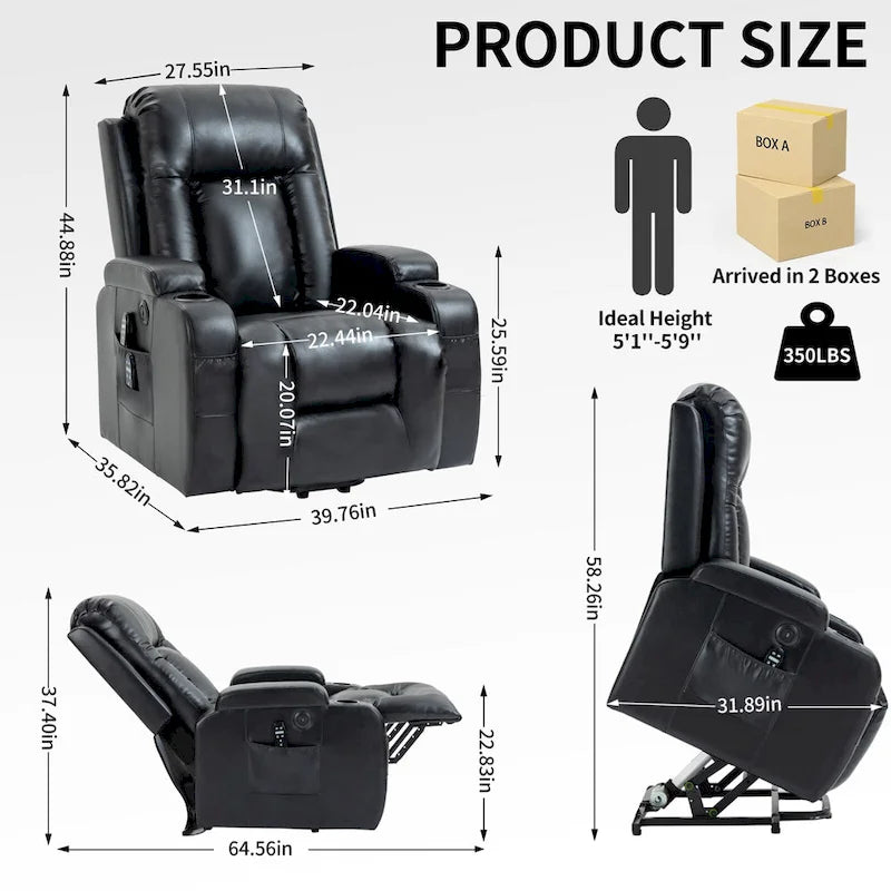 Black Power Lift Recliner with Massage, Heat & Heavy Duty Frame – product view