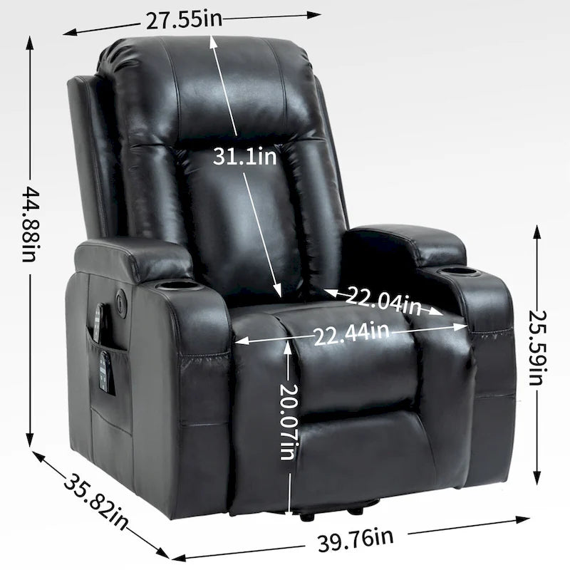 Black Power Lift Recliner with Massage, Heat & Heavy Duty Frame – product view