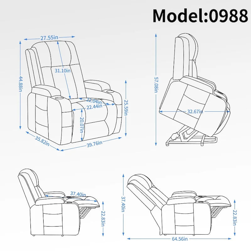 Black Power Lift Recliner with Massage, Heat & Heavy Duty Frame – product view