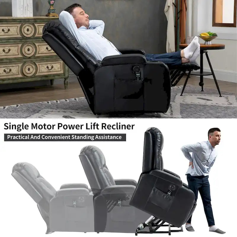 Black Power Lift Recliner with Massage, Heat & Heavy Duty Frame – product view