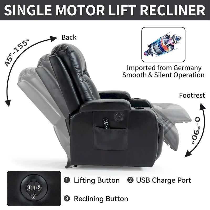 Black Power Lift Recliner with Massage, Heat & Heavy Duty Frame – product view