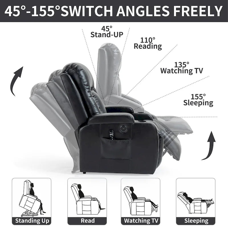 Black Power Lift Recliner with Massage, Heat & Heavy Duty Frame – product view