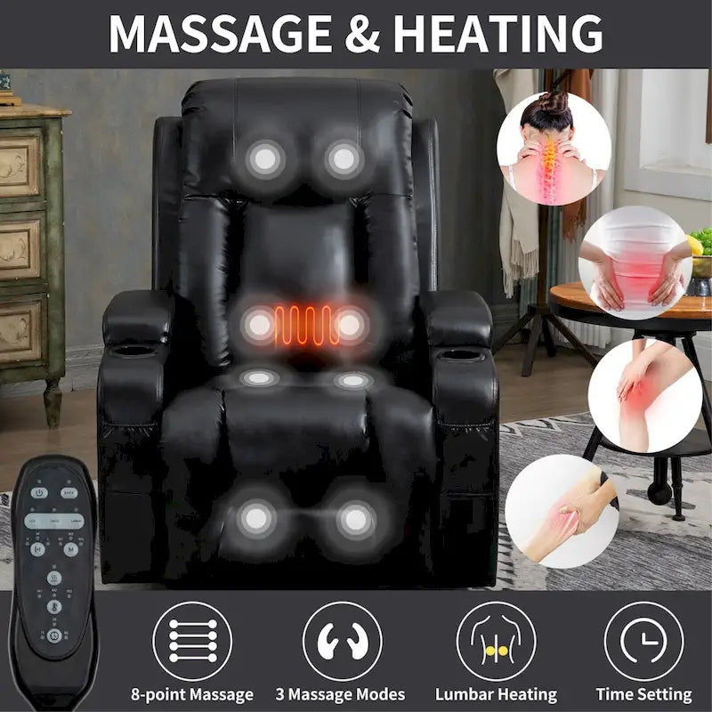 Black Power Lift Recliner with Massage, Heat & Heavy Duty Frame – product view