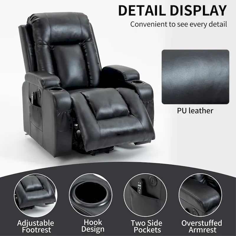 Black Power Lift Recliner with Massage, Heat & Heavy Duty Frame – product view