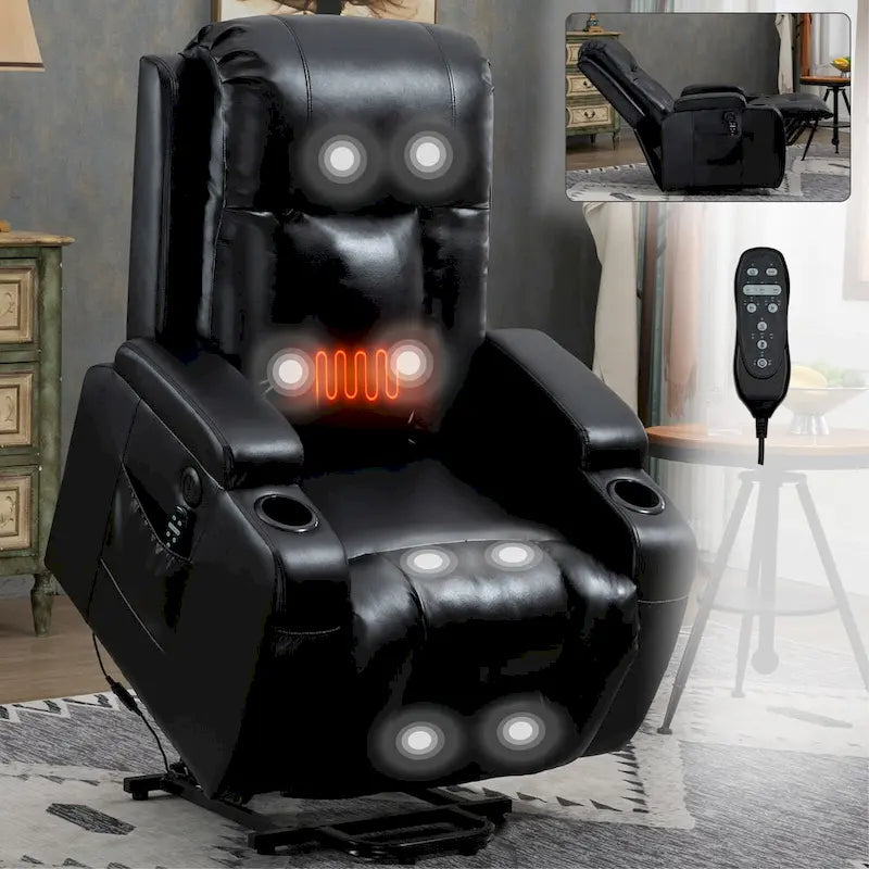 Black Power Lift Recliner with Massage, Heat & Heavy Duty Frame – product view