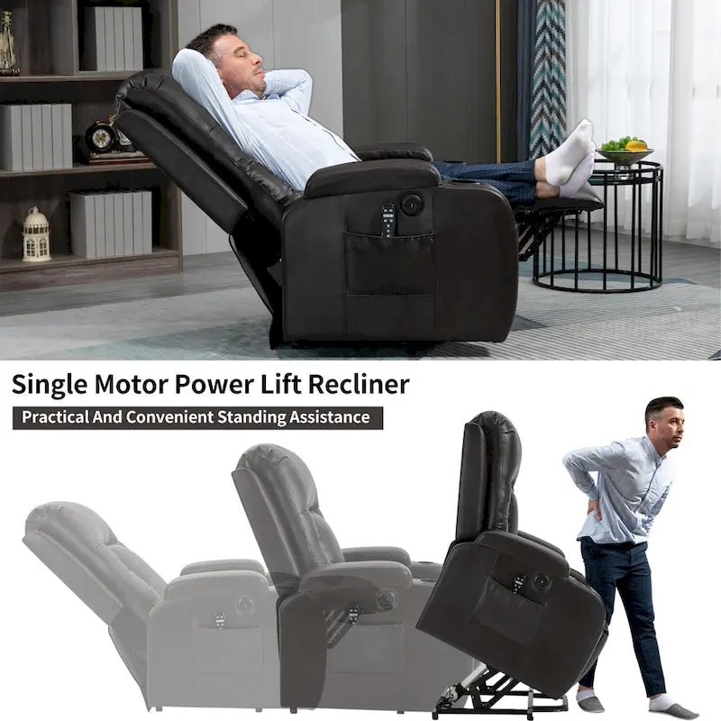 Black Power Lift Recliner with Massage, Heat & Heavy Duty Frame – product view