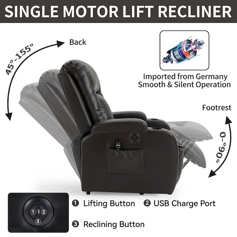 Black Power Lift Recliner with Massage, Heat & Heavy Duty Frame – product view
