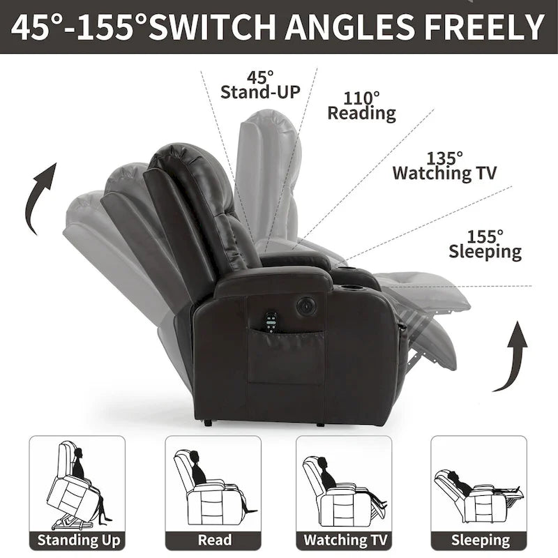 Black Power Lift Recliner with Massage, Heat & Heavy Duty Frame – product view