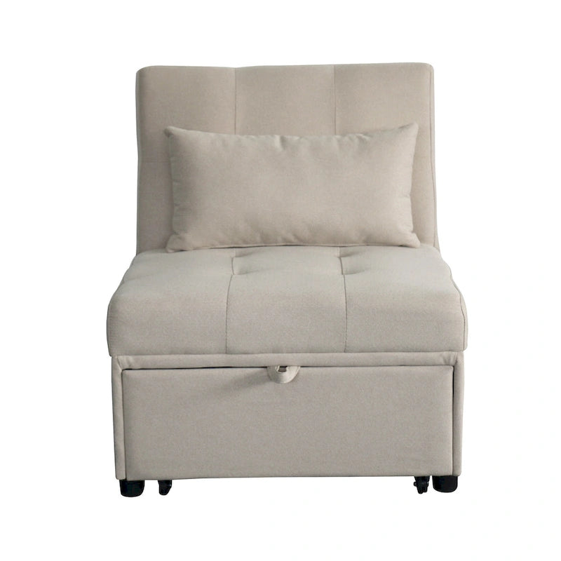 Beige Single Folding Ottoman Sofa Bed with Adjustable Back – product view