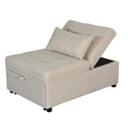 Beige Single Folding Ottoman Sofa Bed with Adjustable Back – product view