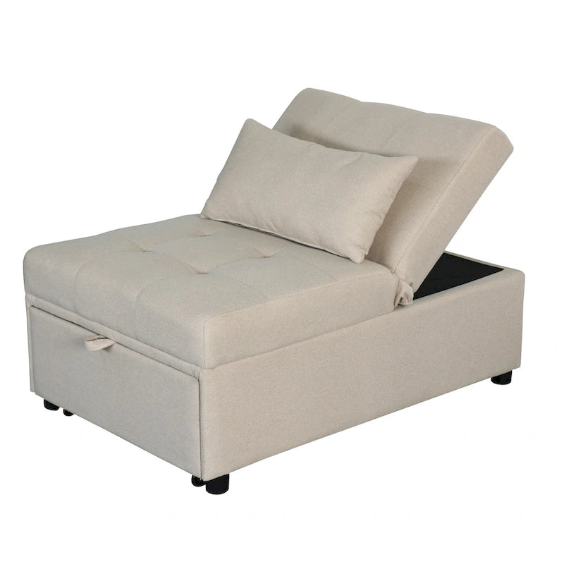 Beige Single Folding Ottoman Sofa Bed with Adjustable Back – product view