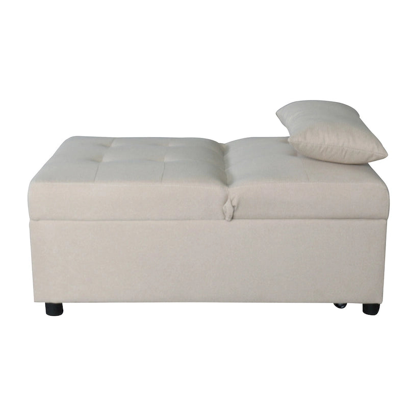 Beige Single Folding Ottoman Sofa Bed with Adjustable Back – product view