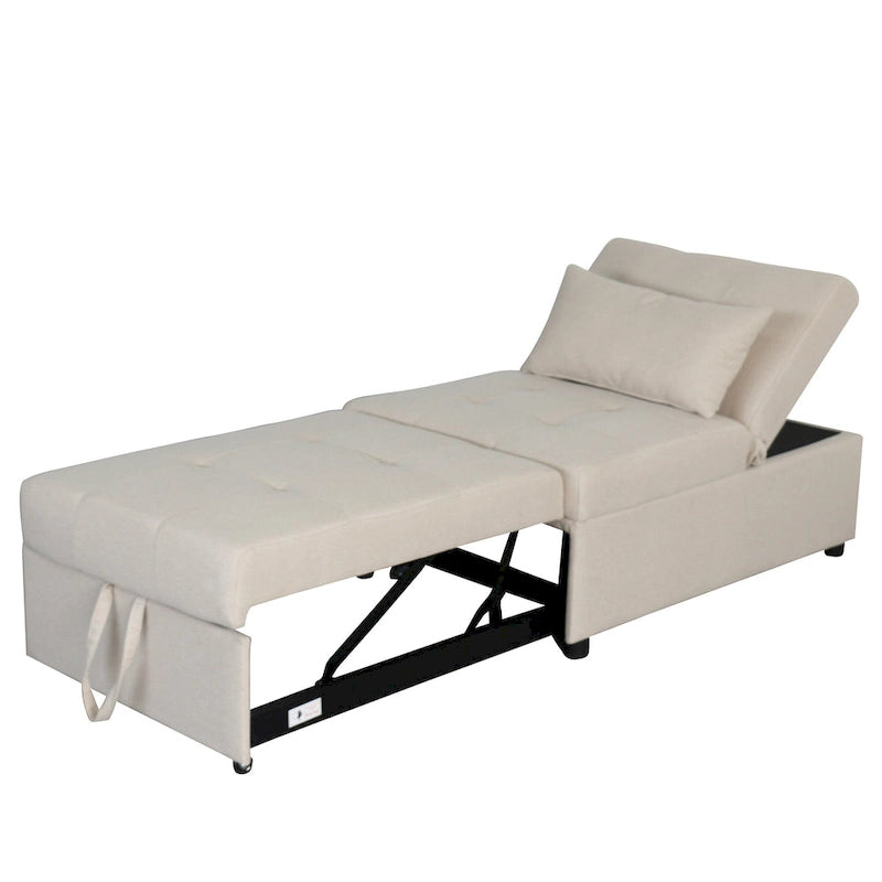 Beige Single Folding Ottoman Sofa Bed with Adjustable Back – product view