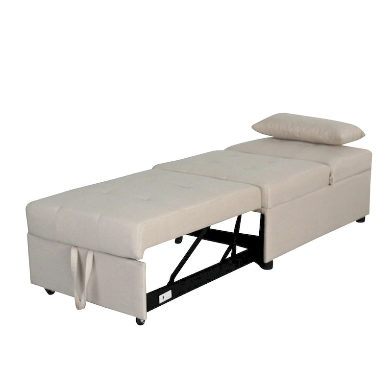 Beige Single Folding Ottoman Sofa Bed with Adjustable Back – product view