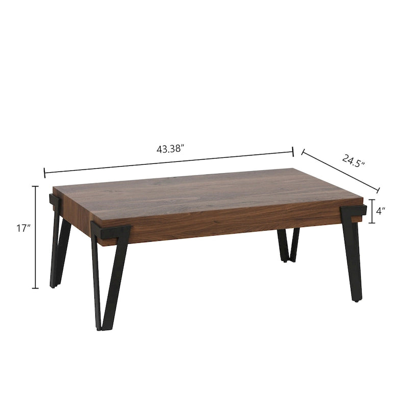 Industrial Wood and Metal Coffee Table, 110.2 cm W × 62.2 cm D × 43.2 cm H – product view