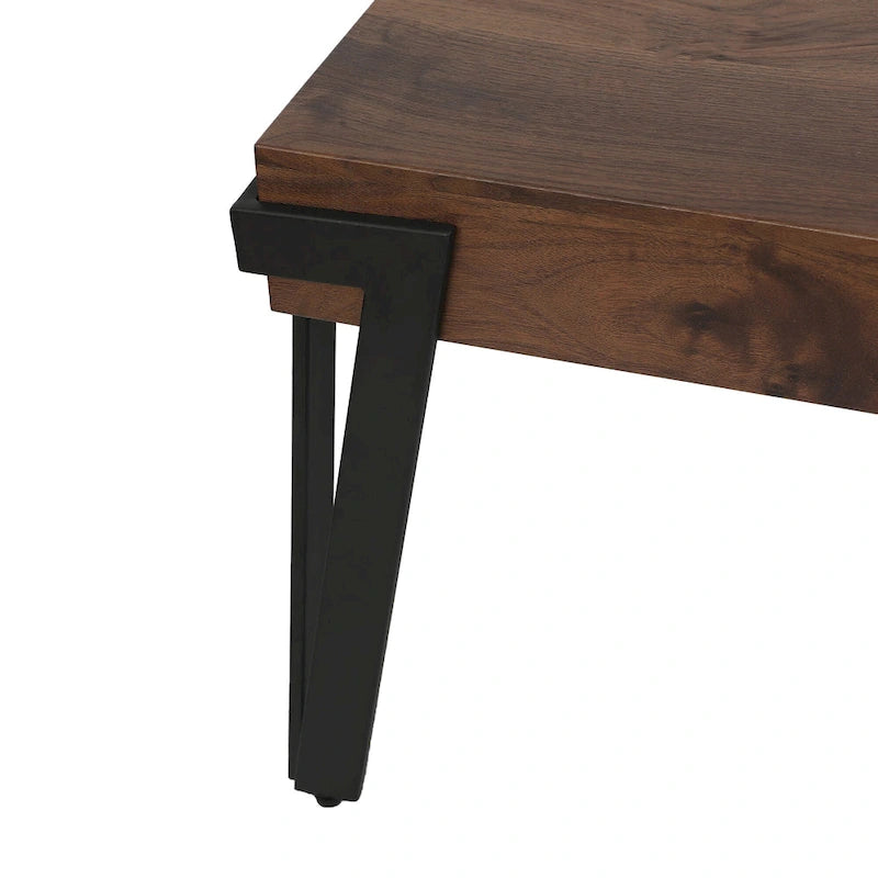 Industrial Wood and Metal Coffee Table, 110.2 cm W × 62.2 cm D × 43.2 cm H – product view
