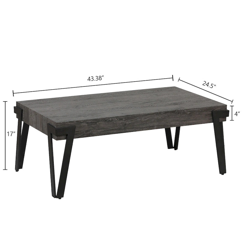 Industrial Wood and Metal Coffee Table, 110.2 cm W × 62.2 cm D × 43.2 cm H – product view