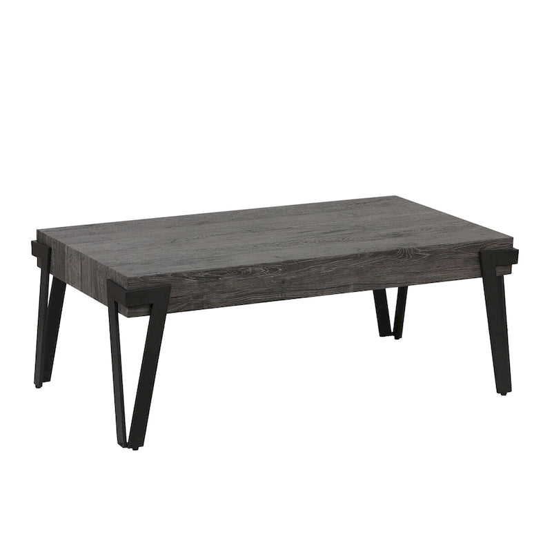 Industrial Wood and Metal Coffee Table, 110.2 cm W × 62.2 cm D × 43.2 cm H – product view