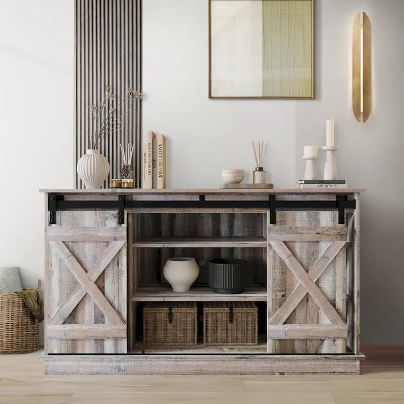 Vintage-Style Sideboard with X-Shaped Sliding Doors – product view