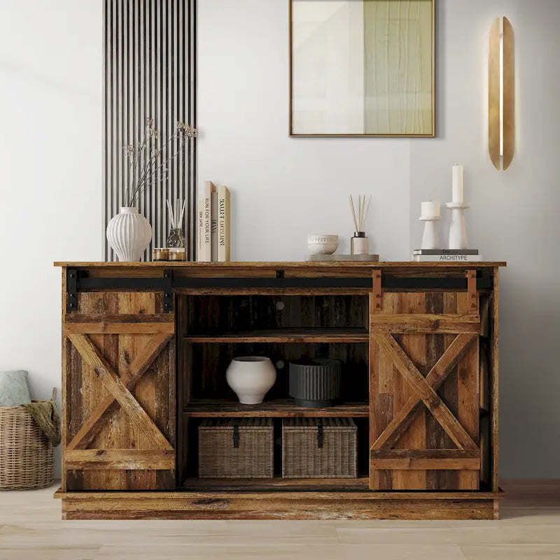 Vintage-Style Sideboard with X-Shaped Sliding Doors – product view