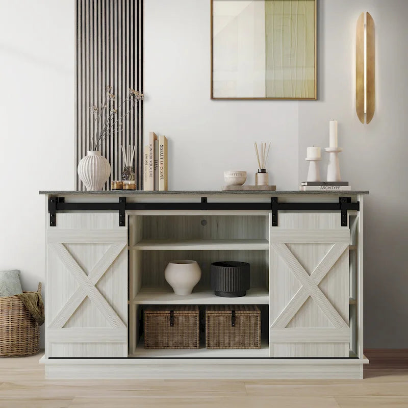 Vintage-Style Sideboard with X-Shaped Sliding Doors – product view