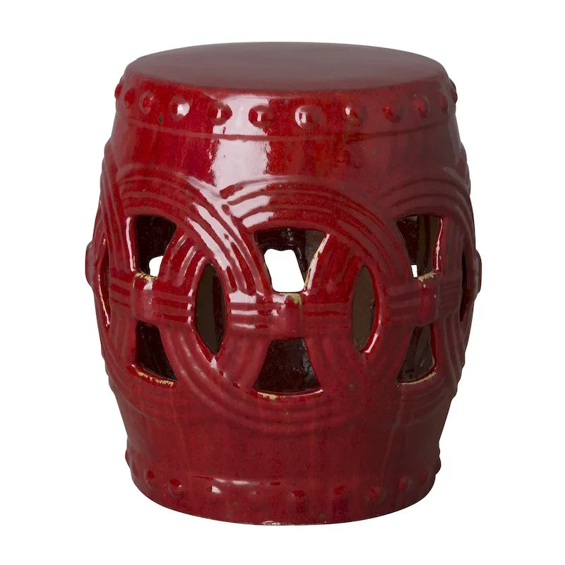 Tabouret de jardin en céramique émaillée rouge