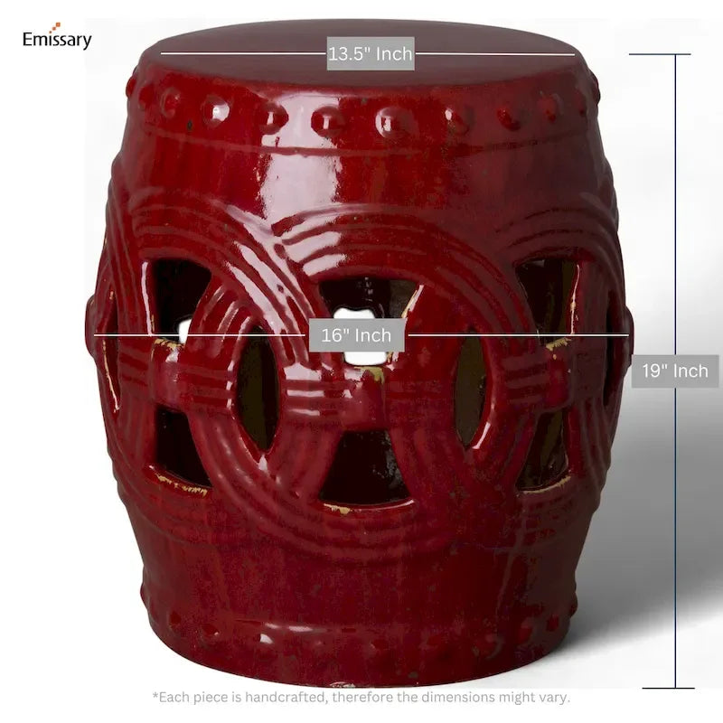 Red Glazed Ceramic Garden Stool – product view