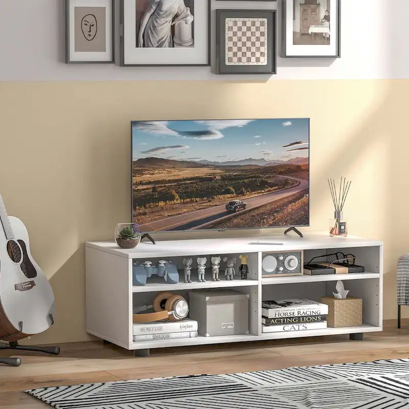 TV Console Table with 4 Cubbies and Adjustable Shelves – product view
