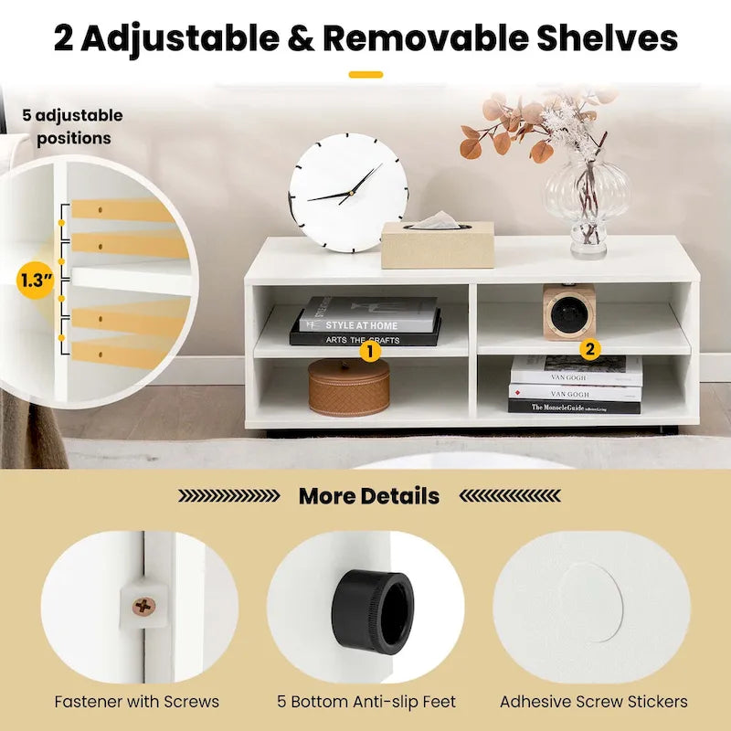 TV Console Table with 4 Cubbies and Adjustable Shelves – product view