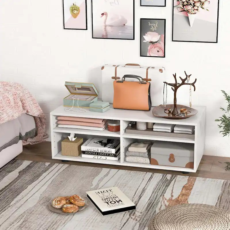 TV Console Table with 4 Cubbies and Adjustable Shelves – product view