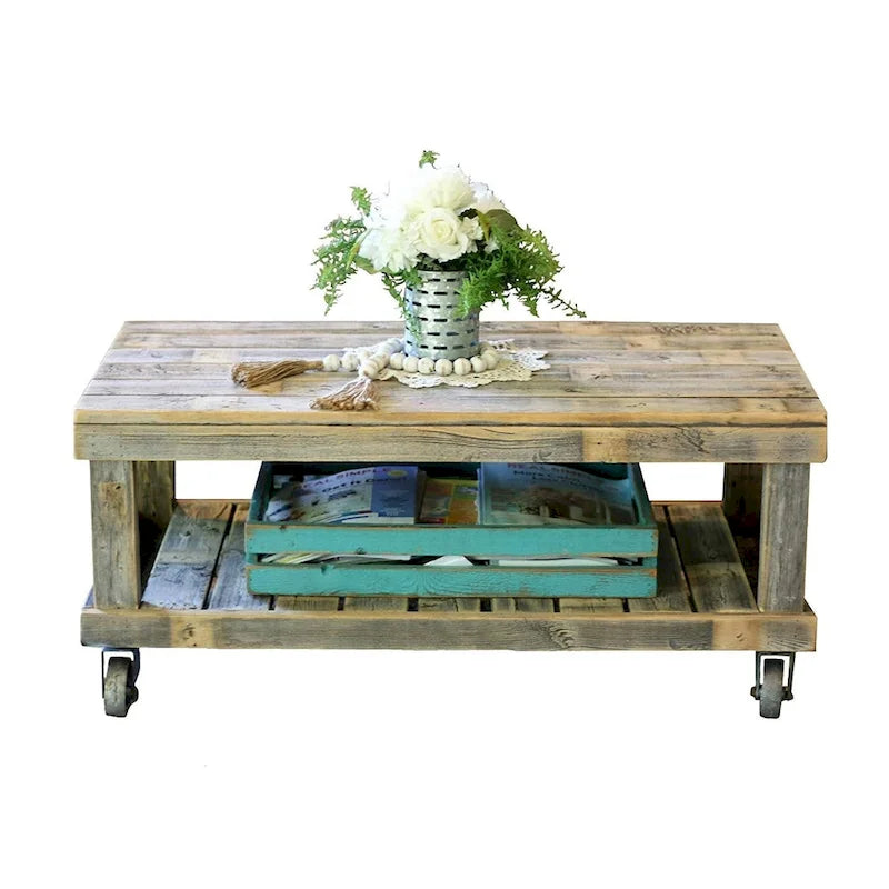 Natural Vintage Wheel Coffee Table – product view