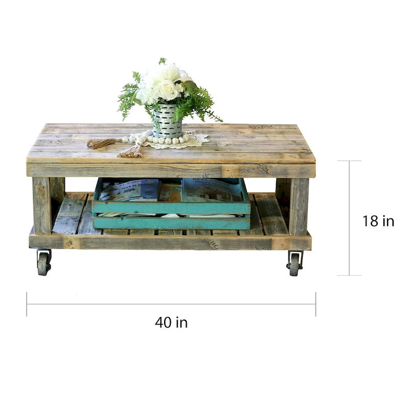 Natural Vintage Wheel Coffee Table – product view